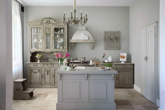 Phong cách Provence trong nội thất nhà bếp màu xám