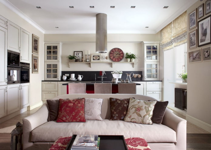 zónování pohovky v interiéru kuchyně-obývací pokoj