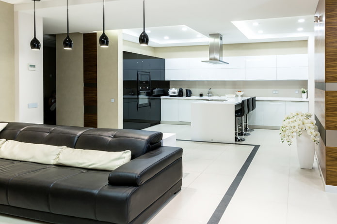 osvětlení zónování v interiéru kuchyně-obývací pokoj