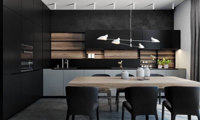 interni della cucina nei colori grigio e nero
