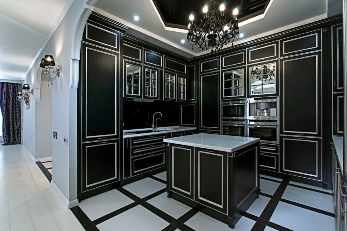 dapur dalam warna hitam dalam gaya art deco