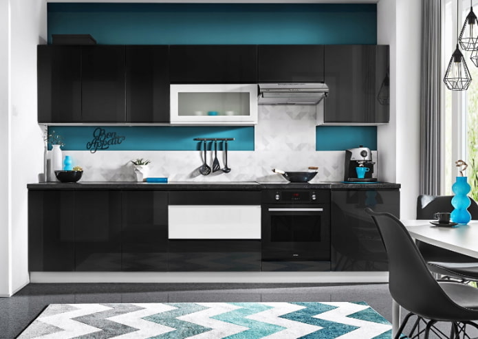 zwarte en blauwe keuken