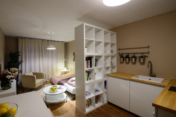 mobili nella suddivisione in zone della cucina-camera da letto