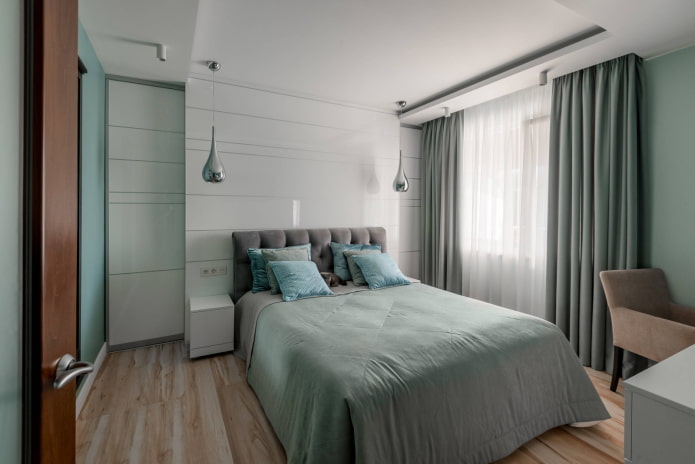 Phòng ngủ với tông màu bạc hà mát mẻ