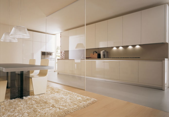 interni cucina beige nello stile del minimalismo