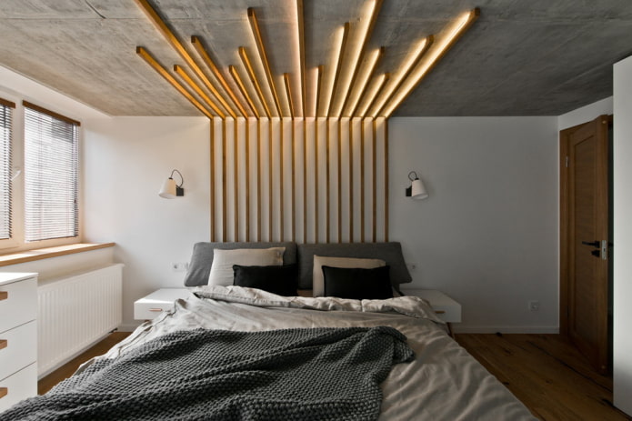 wykończenie sufitu w sypialni w stylu industrialnym