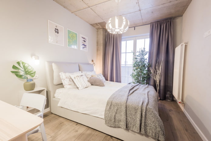 спалня в стила на скандинавско таванско помещение