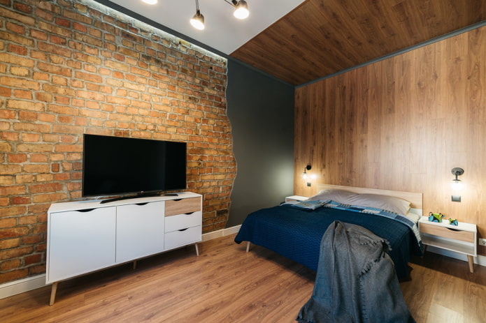 decorarea pereților în dormitor în stil industrial