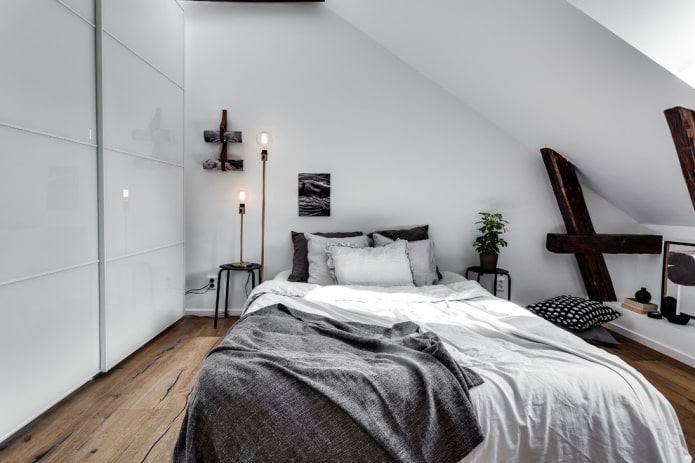 perabot di bilik tidur dalam gaya Scandinavia