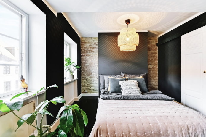 il·luminació a l'interior del dormitori escandinau