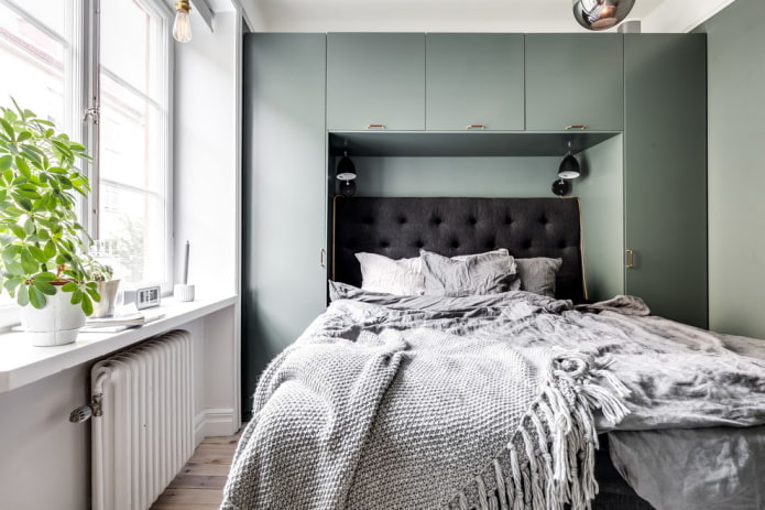 perabot di bilik tidur dalam gaya Scandinavia