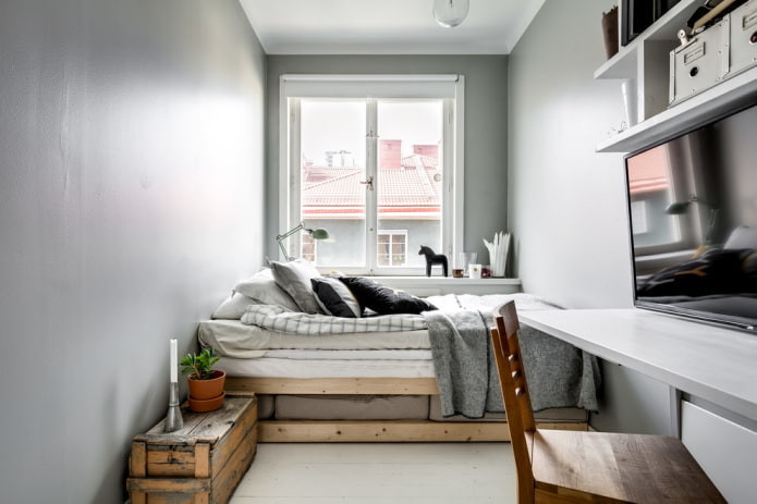חדר שינה קטן בסגנון סקנדינבי