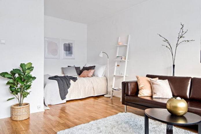 تصميم غرفة نوم وغرفة معيشة على الطراز الاسكندنافي