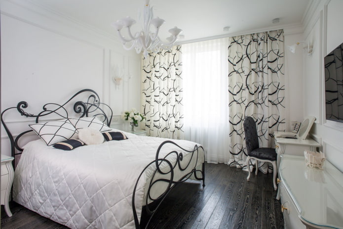 mēbeles guļamistabas interjerā baltās krāsās