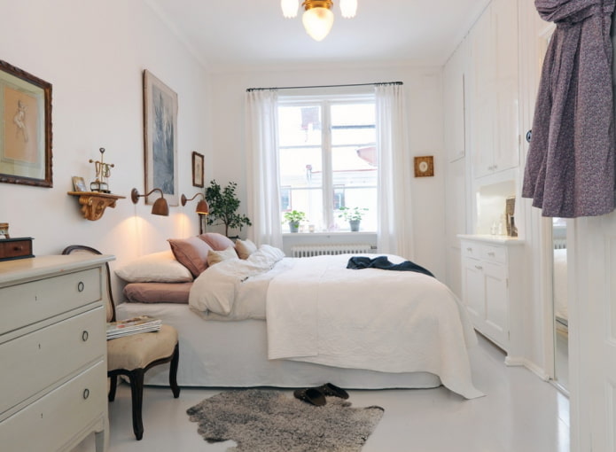 valkoinen skandinaavinen tyyli makuuhuoneen sisustus