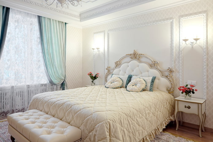 interno della camera da letto bianca in stile classico