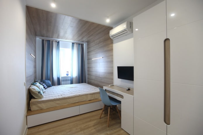 layout og zoneinddeling af et smalt soveværelse