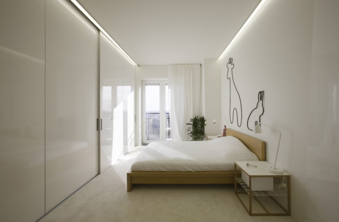 kapea makuuhuone huone minimalismia