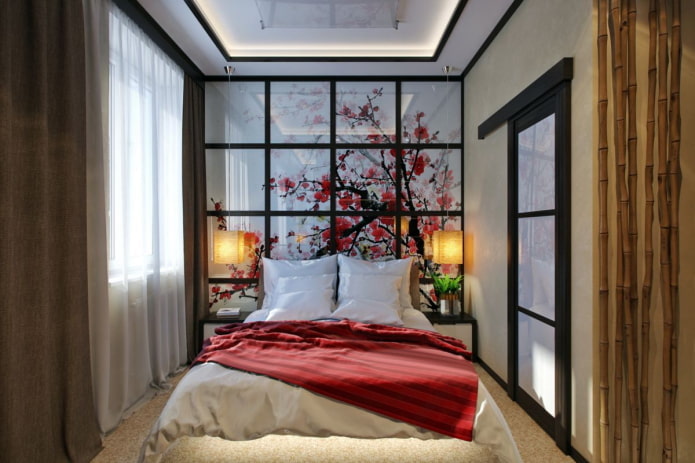 kapea japanilaistyylinen makuuhuone