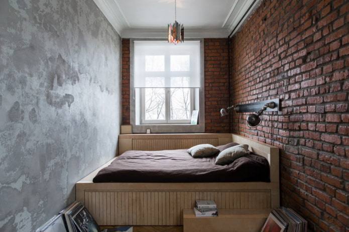 camera da letto in stile loft a Krusciov