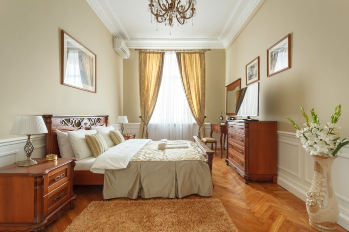 beige og brunt soveværelse interiør
