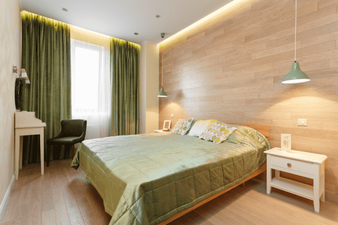 interior de dormitor bej în stil ecologic