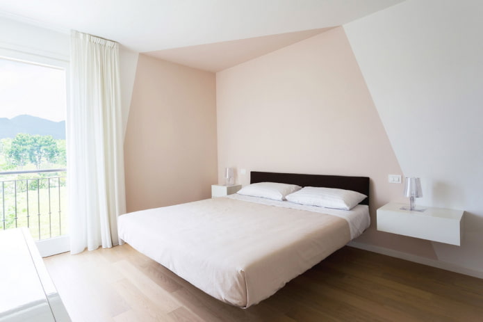 interiér béžovej spálne v štýle minimalizmu