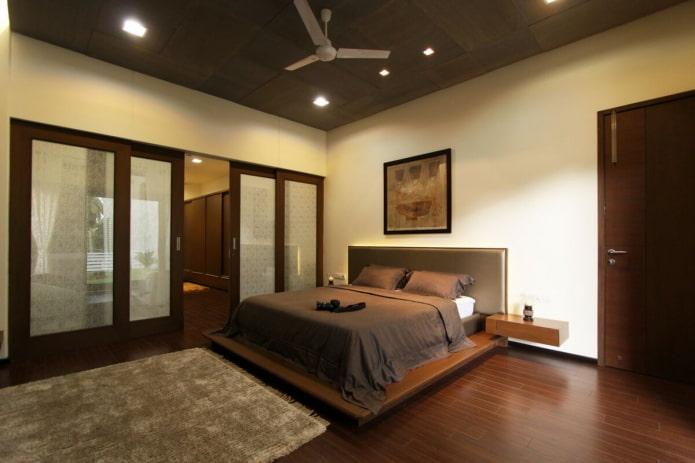 beige og brunt soveværelse interiør