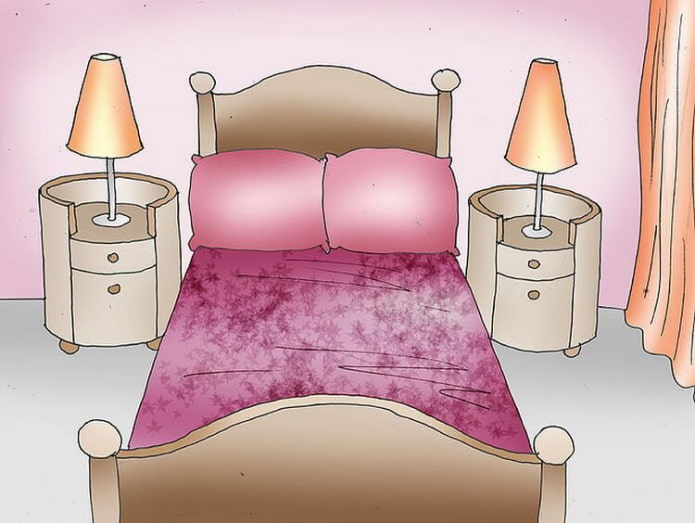 nachtkastjes aan beide kanten van het bed