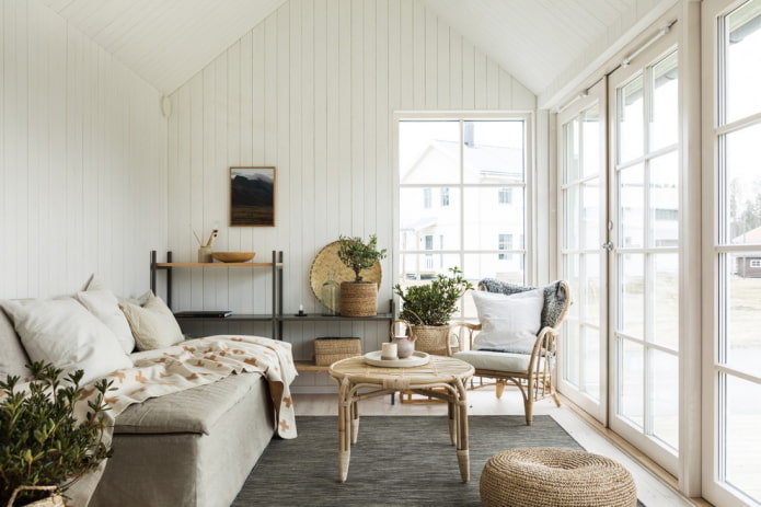 ruang tamu dengan gaya nordic di bahagian dalam rumah