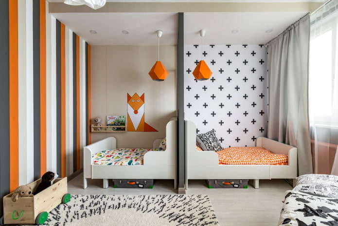 rekreativt område i det indre af soveværelset til børn af forskellige køn
