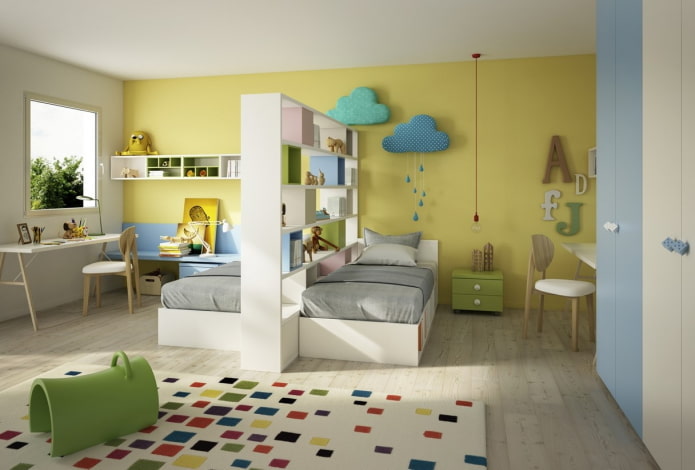 zonering en indeling van een slaapkamer voor kinderen van verschillende geslachten