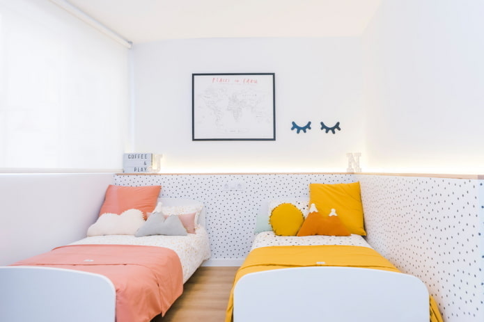 ontwerp van een kleine slaapkamer voor kinderen van verschillende geslachten