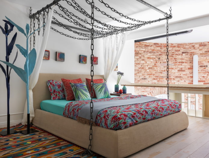 חדר שינה בסגנון פיוז'ן עם אלמנטים בלופט