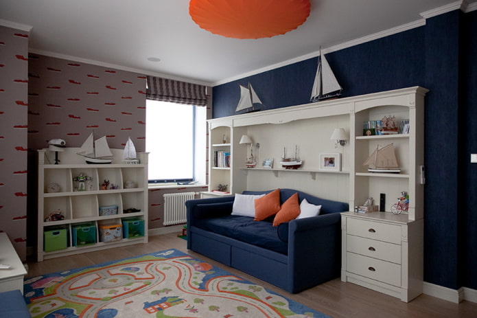 schema de culori a unui dormitor pentru copii în stil marin