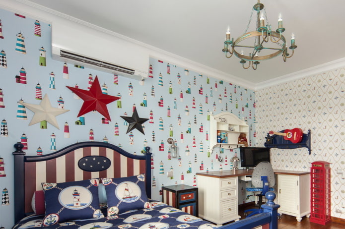 تصميم غرفة نوم للأطفال بأسلوب بحري