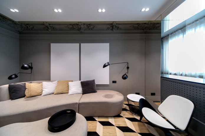 interiér obývacího pokoje v šedobéžových odstínech