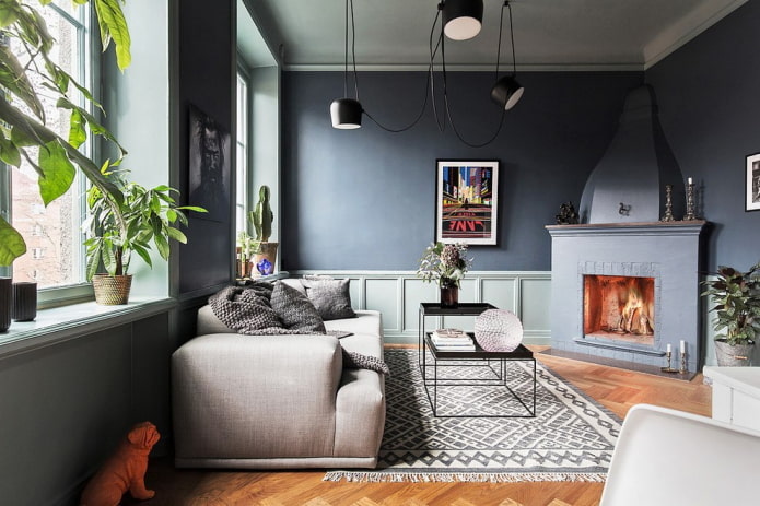 thiết kế nội thất phòng khách với tông màu xám