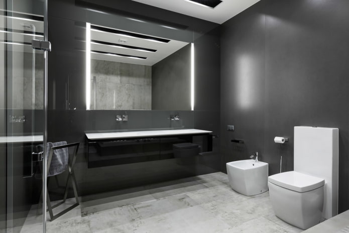 thiết kế phòng tắm với tông màu xám