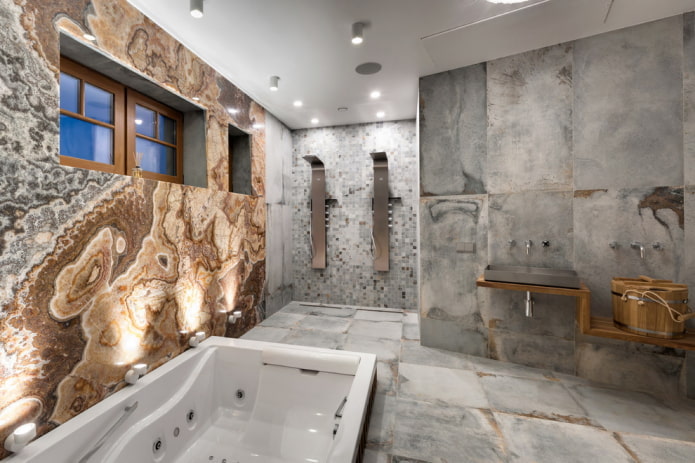 harmaa kylpyhuoneen sisustus moderniin tyyliin