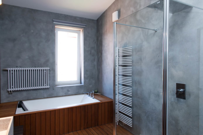 hoàn thiện phòng tắm với tông màu xám