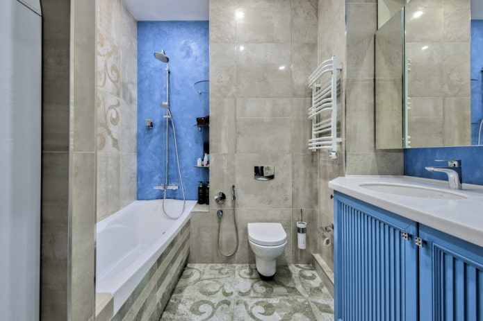 phòng tắm xanh xám