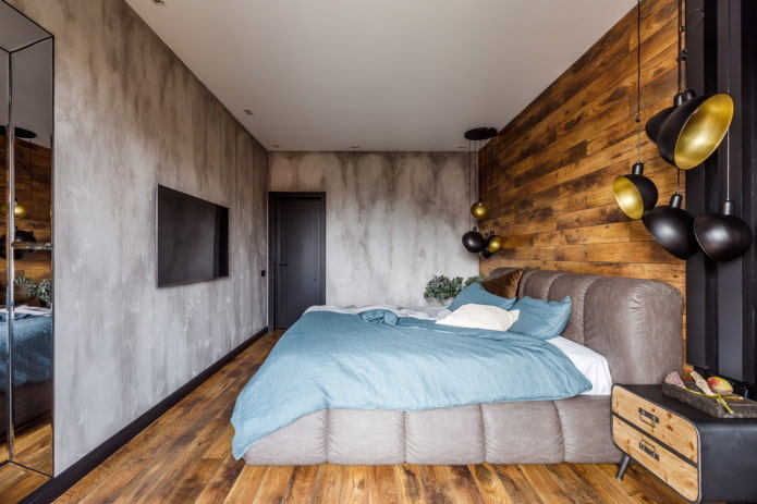 gråbrunt soveværelse interiør