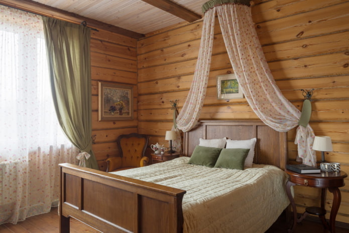 интериорна кафява спалня в селски стил