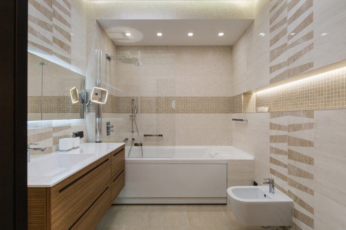עיצוב פנים של חדר אמבטיה משולב