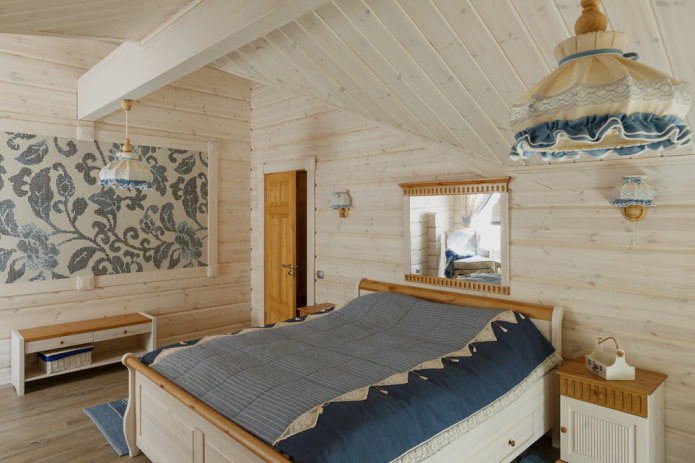 combinazione di colori della camera da letto in stile country rustico