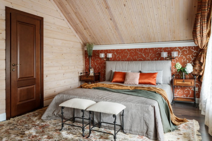 combinazione di colori della camera da letto in stile country rustico