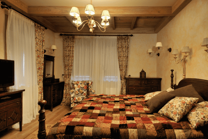 oświetlenie w sypialni w stylu wiejskim