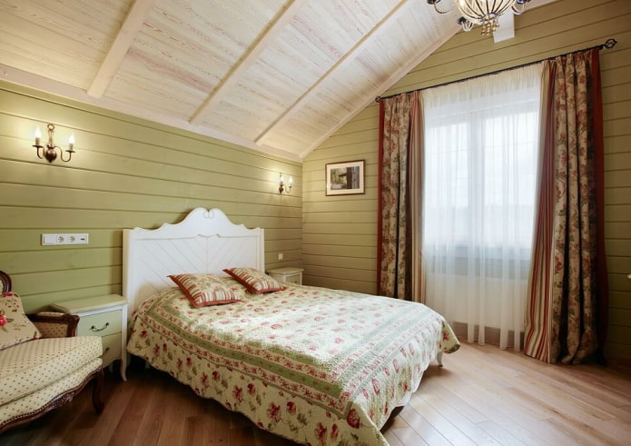 textiel en decor in de slaapkamer in landelijke stijl