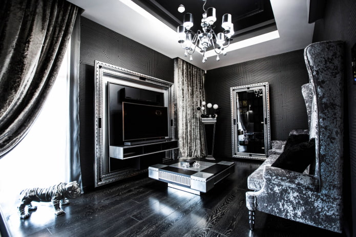 siyah ve gümüş oturma odası